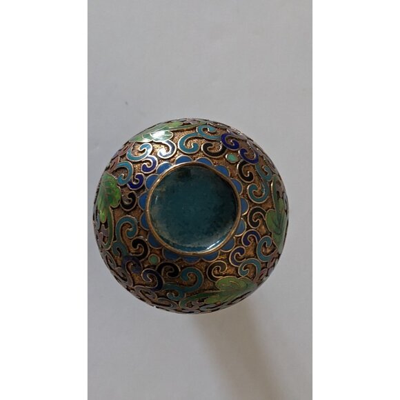 Vintage Enamel Cloisonne Miniature Vase Champleve Technique Floral Bronze 3 In - Picture 5 of 8